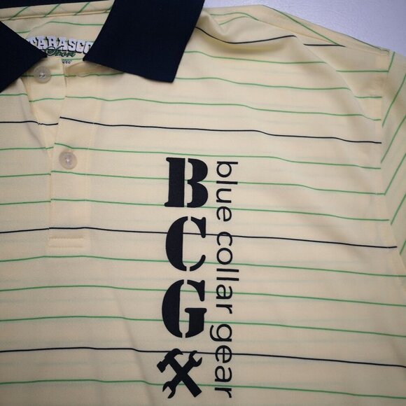 Tabasco Sport O32 Dry Men's Size Large Yellow Blue & Green Striped Polo - Picture 4 of 8